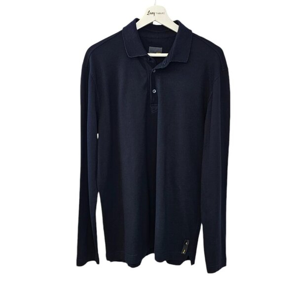 Fendi Mens Long Sleeve Polo Henley Shirt Size 54 US XXL Navy Collared Logo - Picture 1 of 15